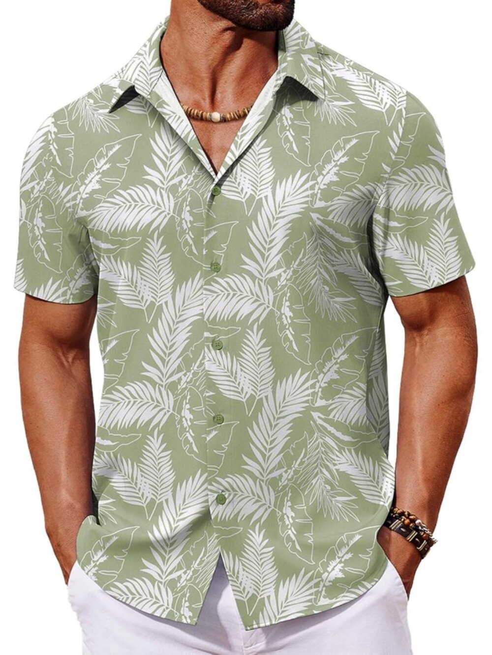 Men's Sage Green Hawaiian Short Sleeve Tropical Floral Summer Button Down Shirts